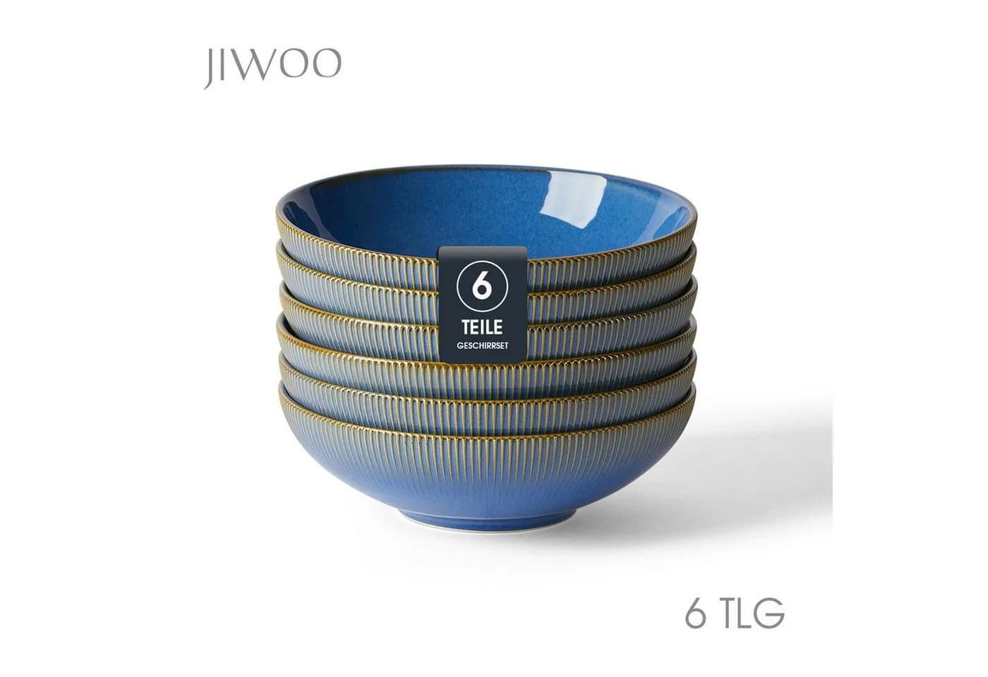 JIWOO Suppenteller 6er Set Blau Keramik Ø20cm Mikrowellenfest - Bild 2