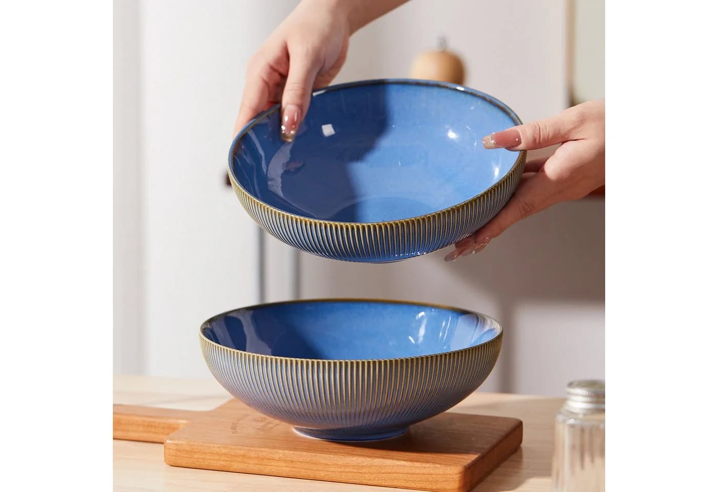 JIWOO Suppenteller 6er Set Blau Keramik Ø20cm Mikrowellenfest - Bild 3