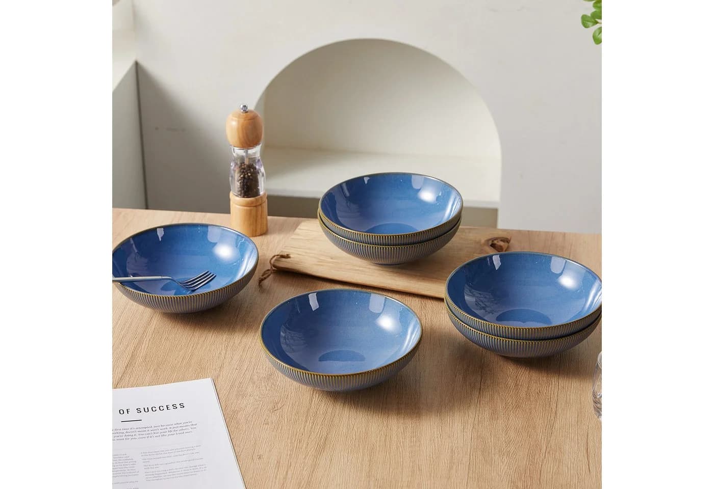 JIWOO Suppenteller 6er Set Blau Keramik Ø20cm Mikrowellenfest - Bild 4