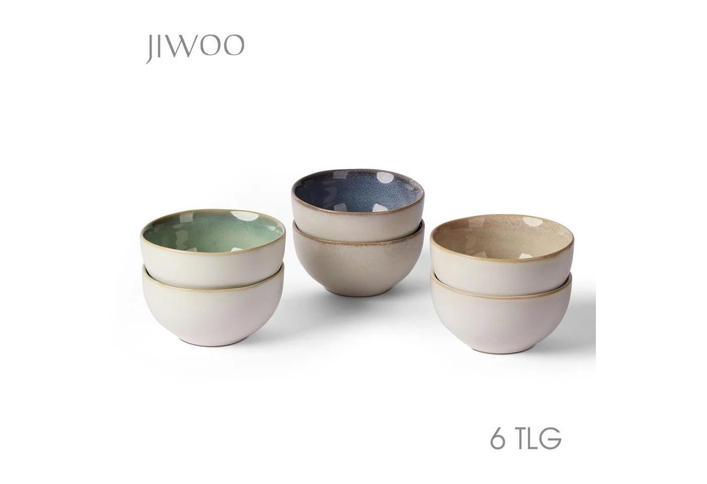 JIWOO Keramik Schüsselset 6-tlg. Bunt Ø13,5cm Mikrowellen- & spülmaschinenfest - Bild 2
