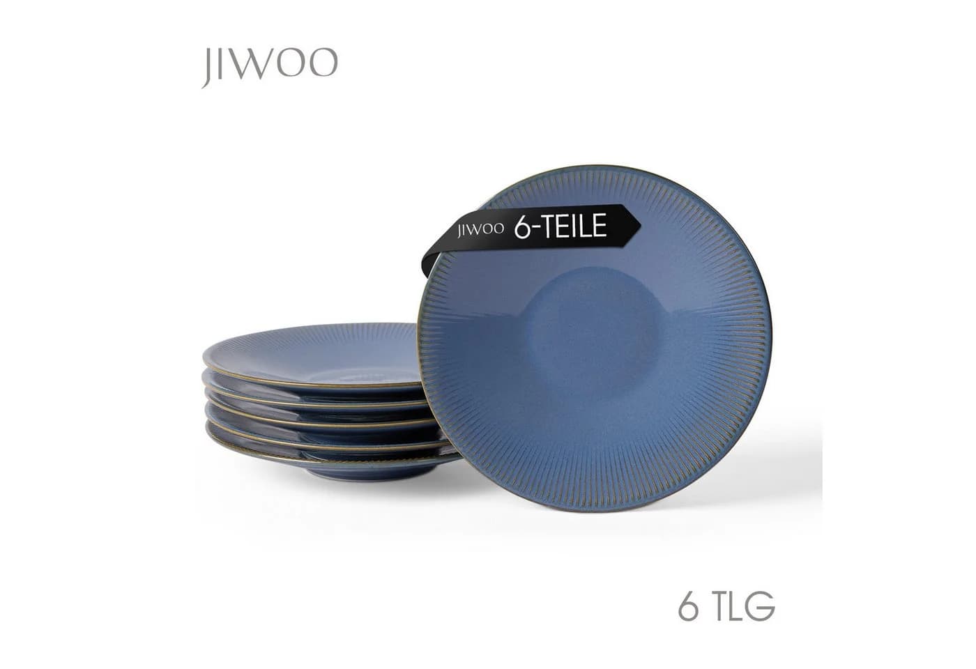 JIWOO Keramik-Tellerset 6-teilig Blau Ø21,7cm Mikrowellen- & spülmaschinenfest - Bild 2