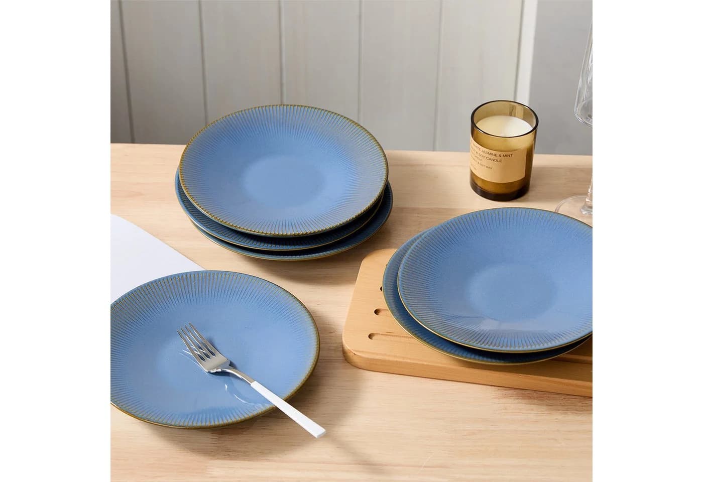 JIWOO Keramik-Tellerset 6-teilig Blau Ø21,7cm Mikrowellen- & spülmaschinenfest - Bild 4