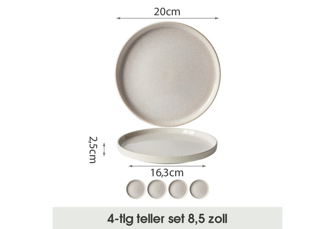 JIWOO Speiseteller 4er Ø20cm Weiß Keramik