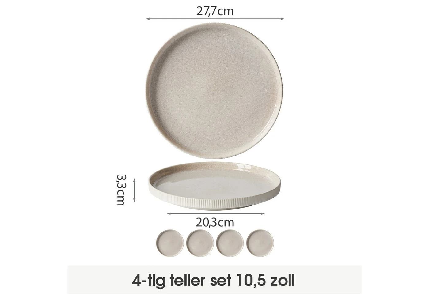 JIWOO Speiseteller 4er Ø27,7 cm Weiß Keramik