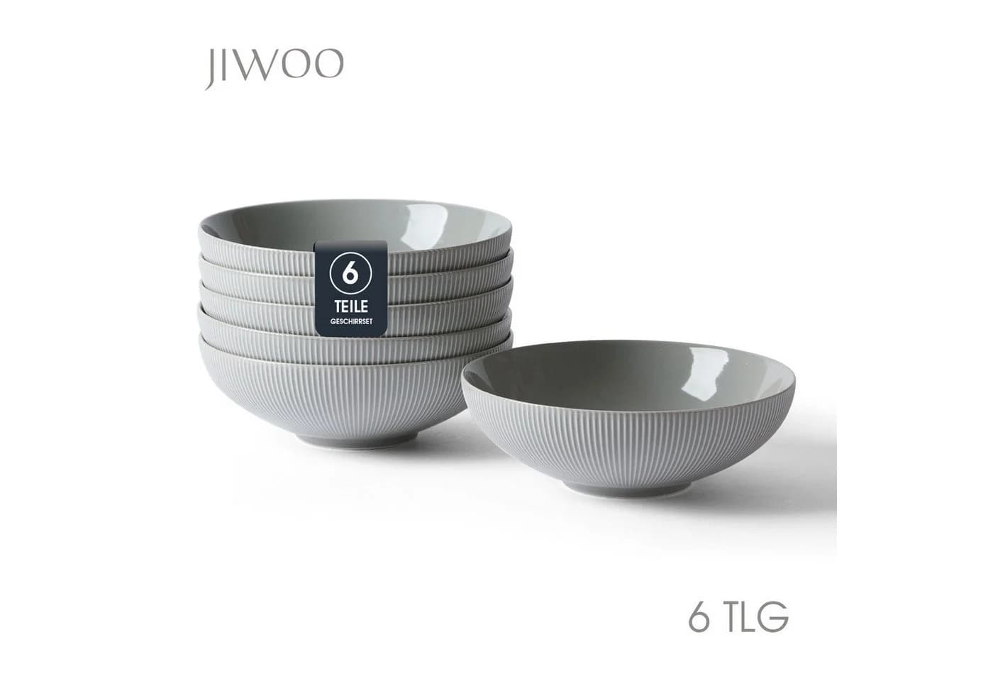 JIWOO Suppenteller 6er Set Grau Keramik Ø20cm Mikrowellenfest - Bild 2