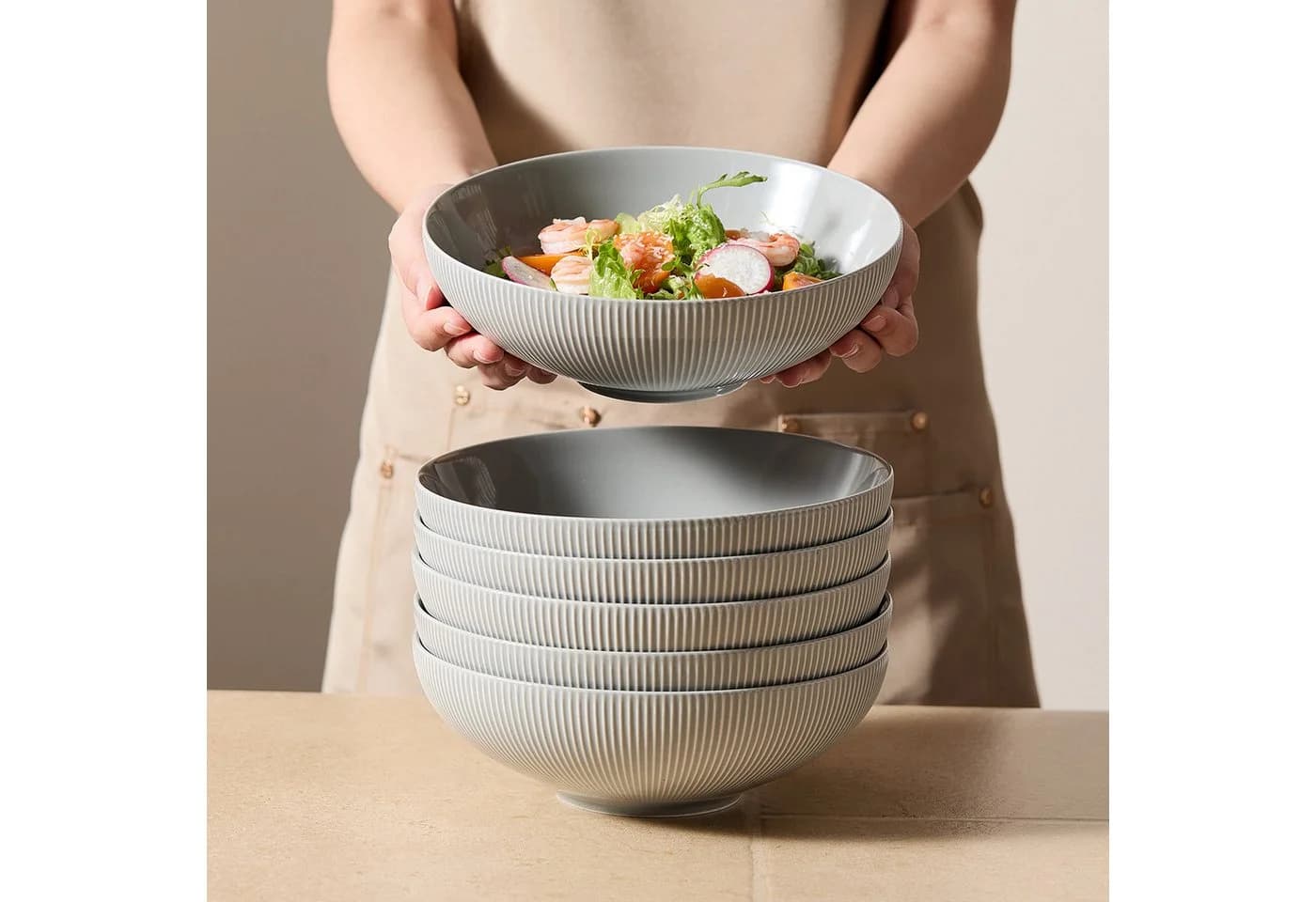 JIWOO Suppenteller 6er Set Grau Keramik Ø20cm Mikrowellenfest - Bild 3
