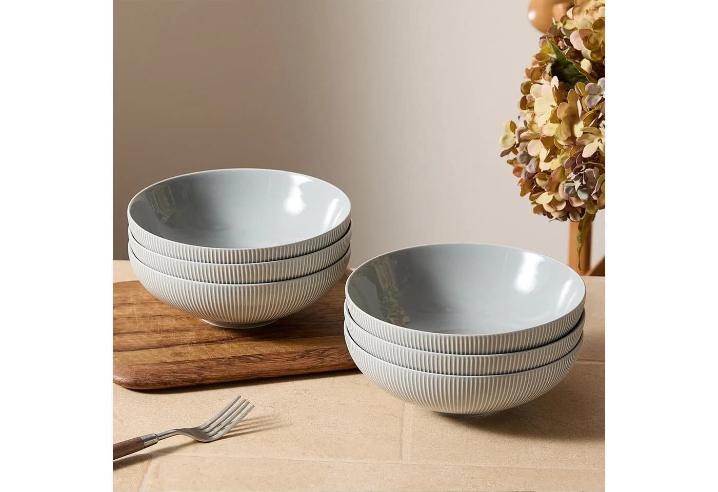 JIWOO Suppenteller 6er Set Grau Keramik Ø20cm Mikrowellenfest - Bild 4