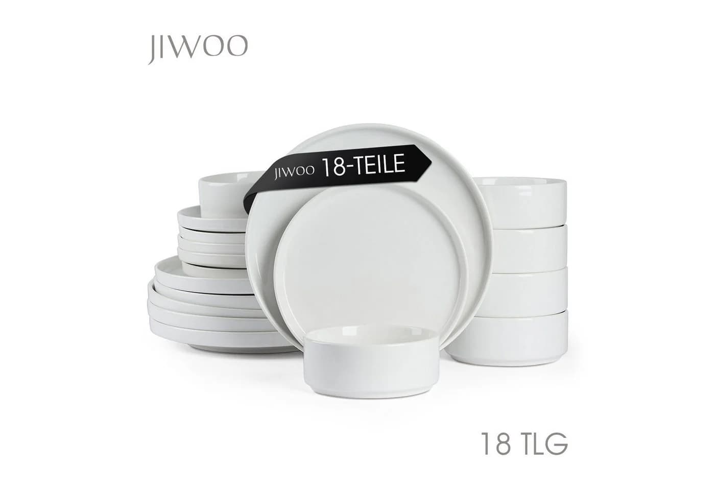 JIWOO Geschirr-Set 18-tlg. Weiß Keramik - Bild 2