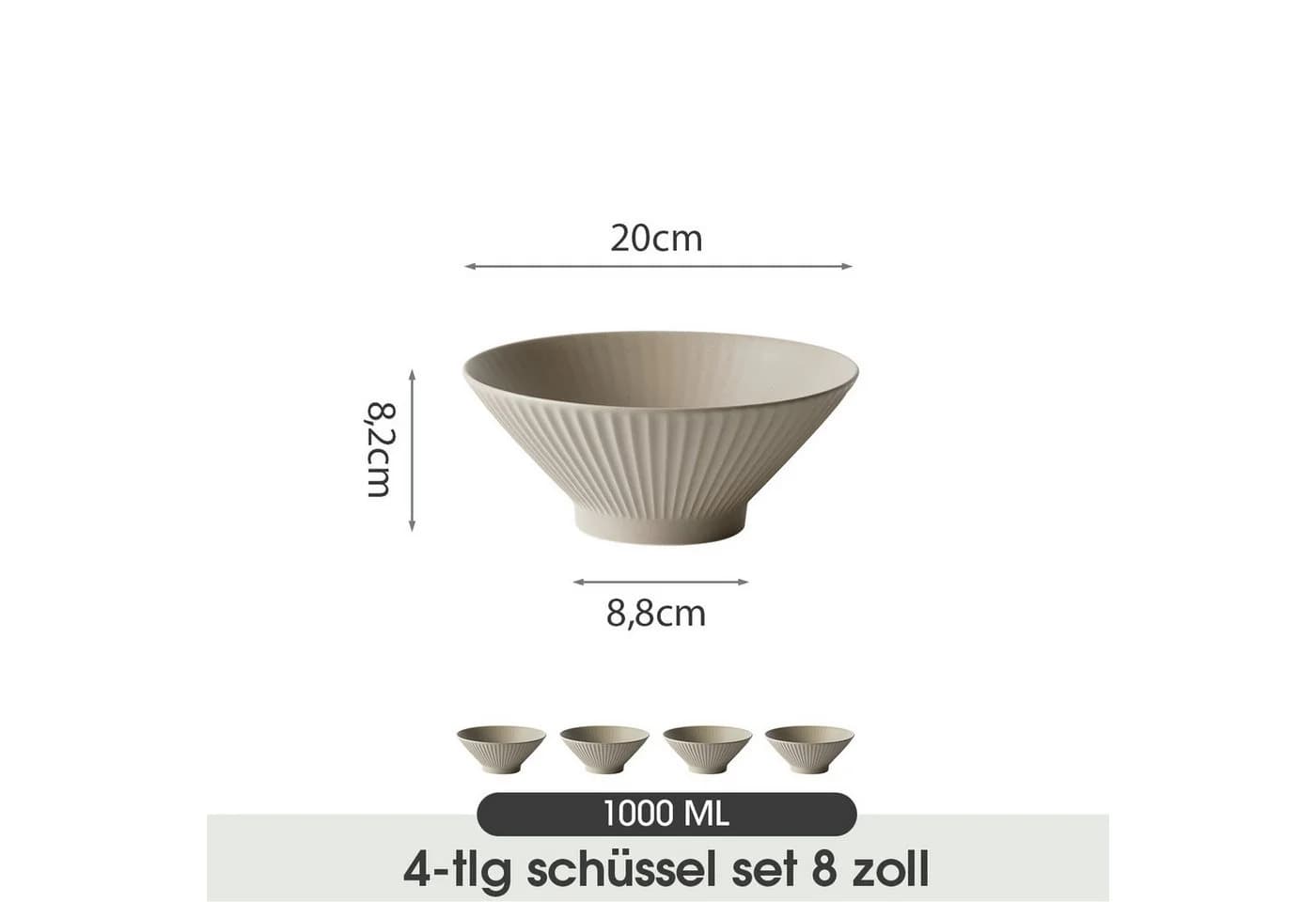 JIWOO Schüsselset 4-tlg. Keramik Braun Ø20cm