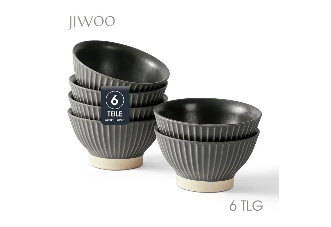 JIWOO Keramik Schale 6er Set Grau Ø12cm - Bild 2