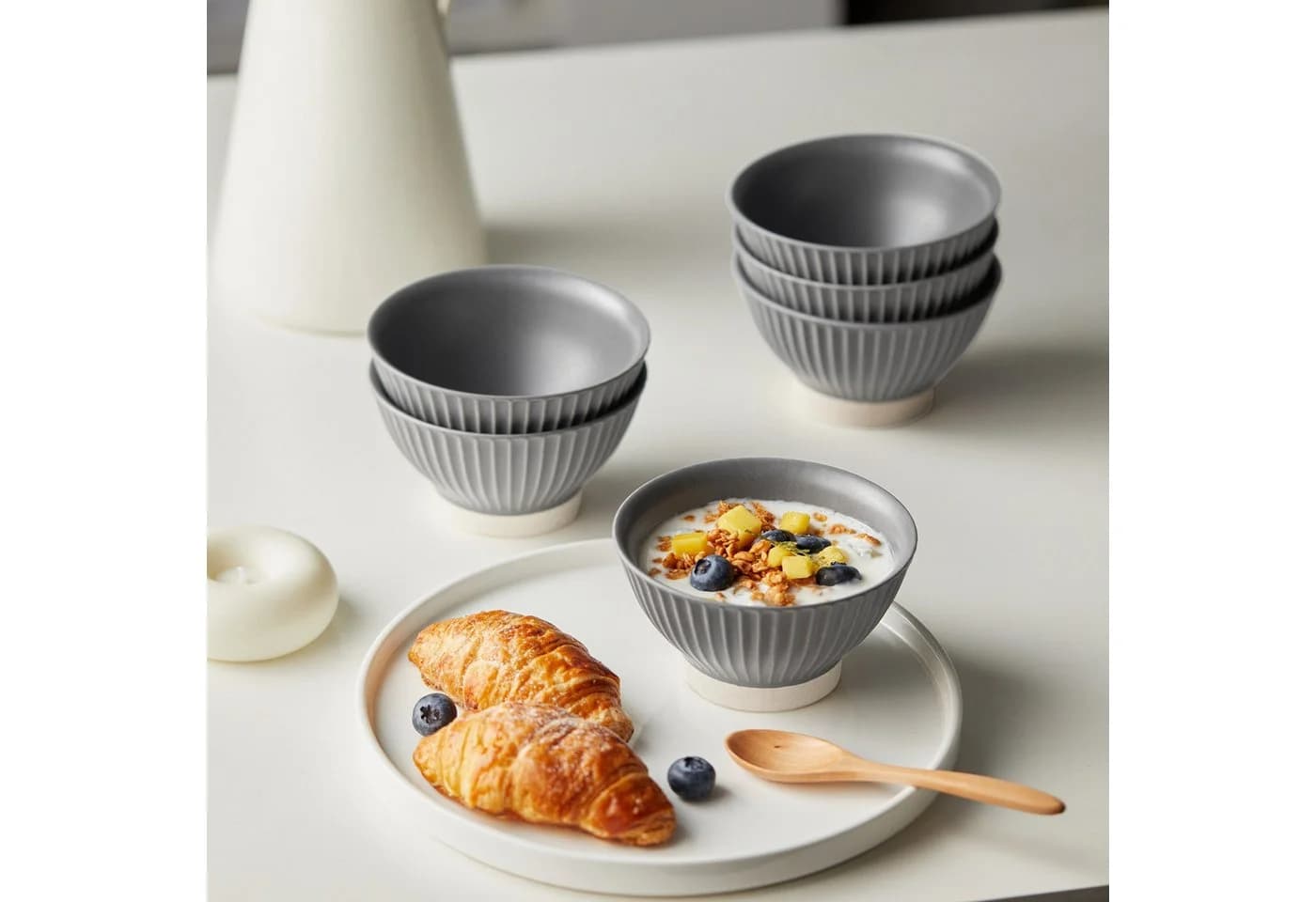 JIWOO Keramik Schale 6er Set Grau Ø12cm - Bild 3
