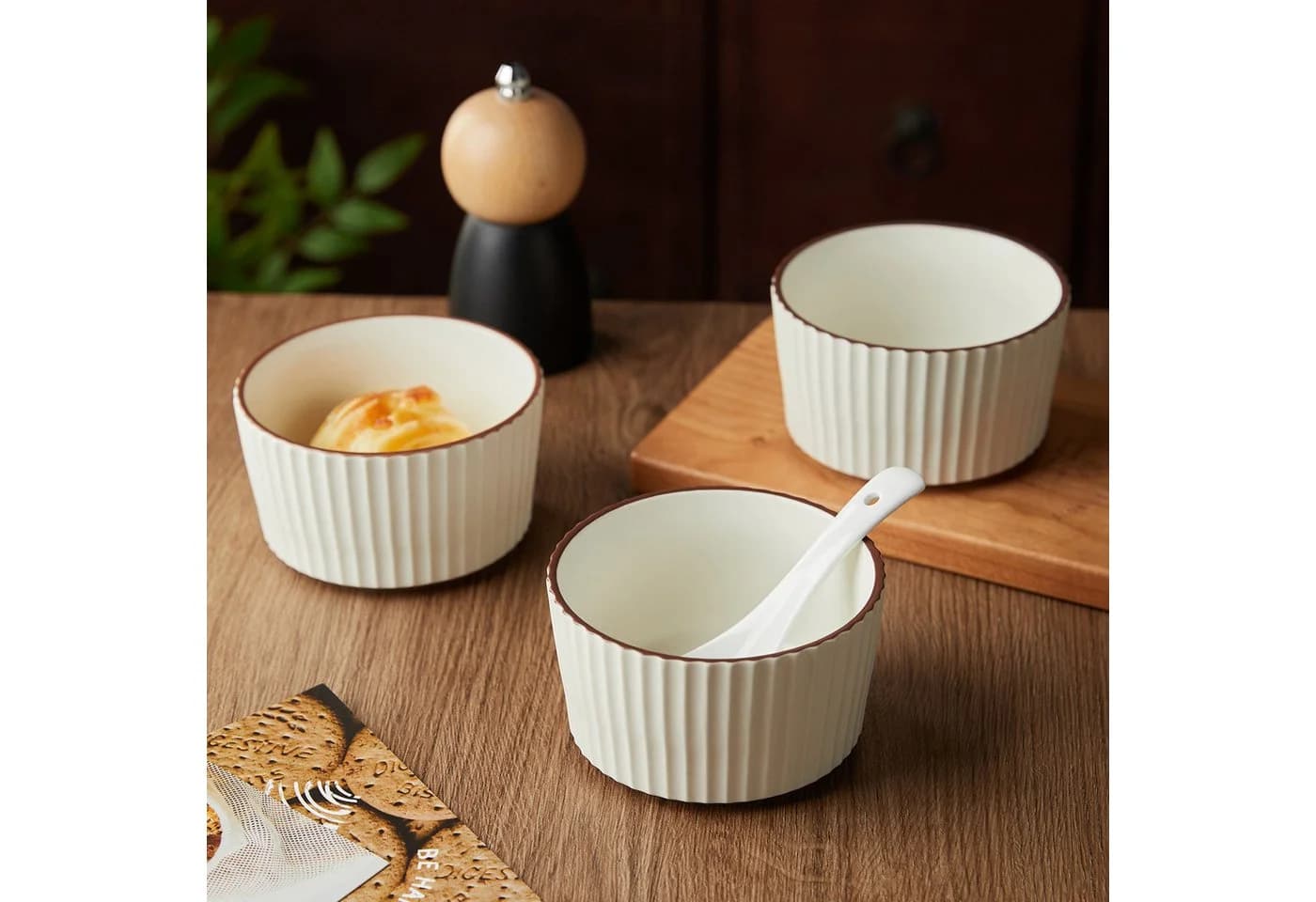 JIWOO Schalen-Set 4-tlg. Beige/Weiß Keramik Müslischalen - Bild 5