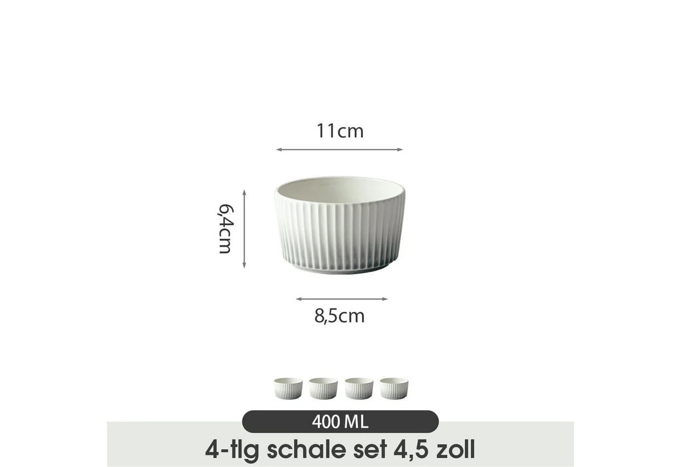 JIWOO Keramik Schälchen-Set 4-tlg. Weiß Ø11cm