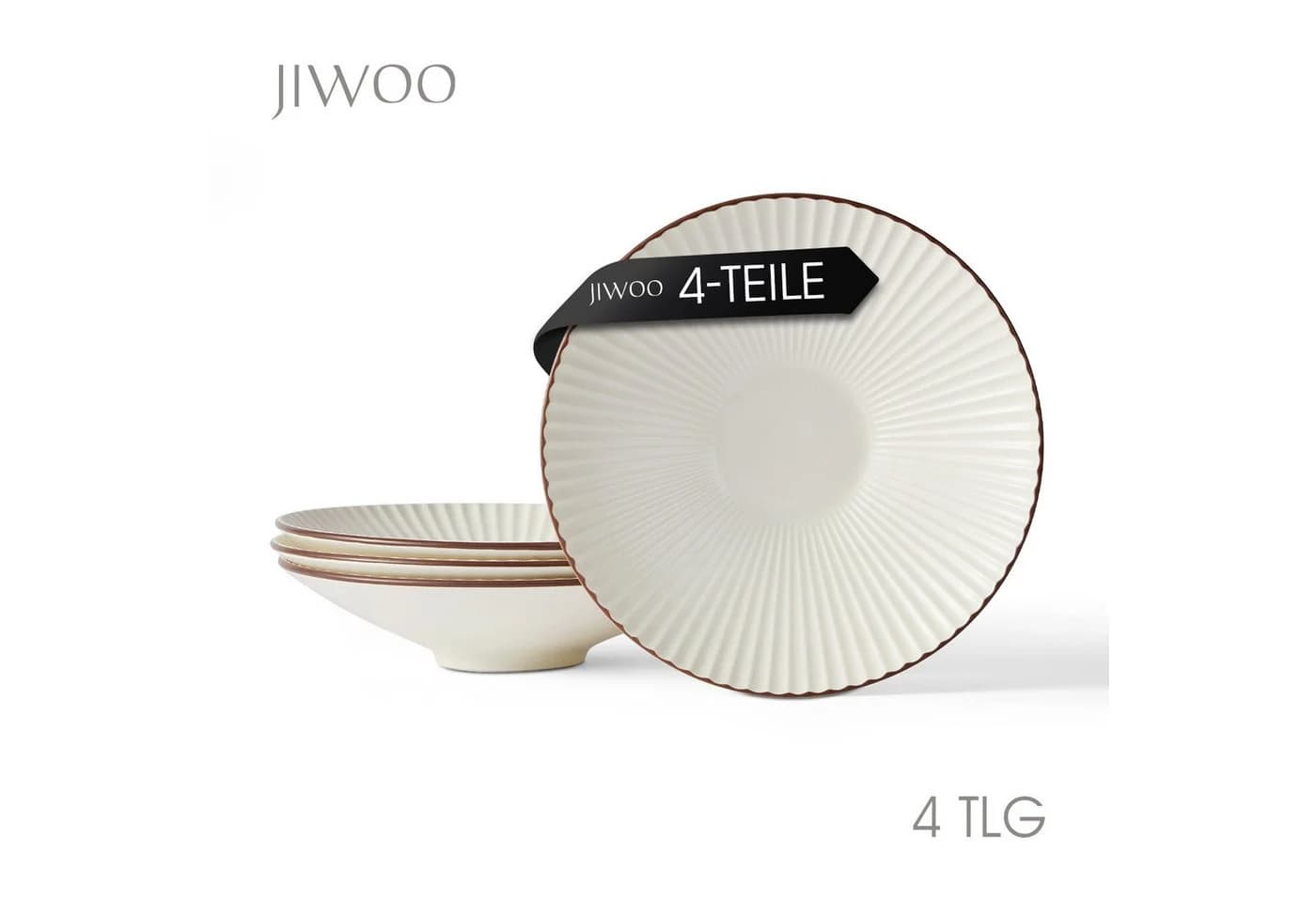 JIWOO Teller 4er Ø24,8cm Weiß Keramik Mikrowellen spülmaschinenfest - Bild 2