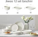 JIWOO Geschirr-Set 12tlg Weiß Keramik Bild 1