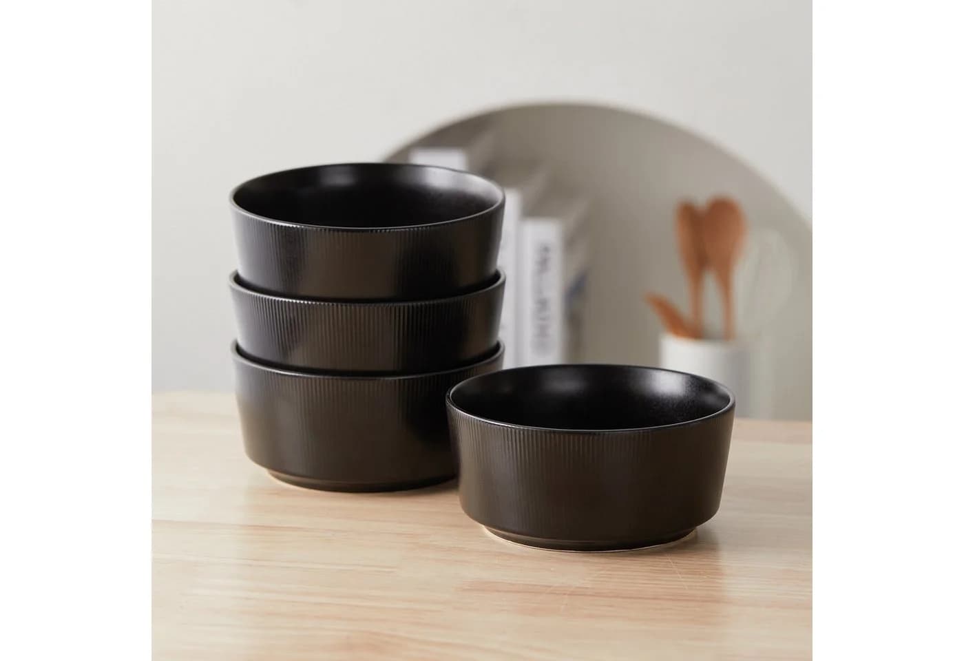 JIWOO Schüsselset 4-tlg. Schwarz Keramik Ø15,2cm - Bild 4