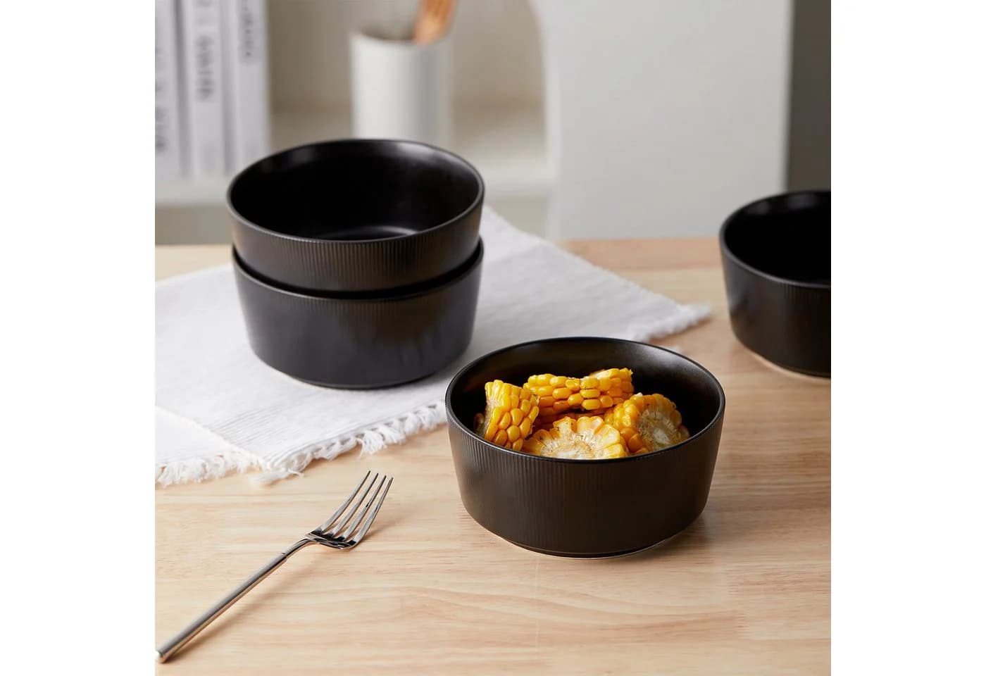 JIWOO Schüsselset 4-tlg. Schwarz Keramik Ø15,2cm - Bild 5