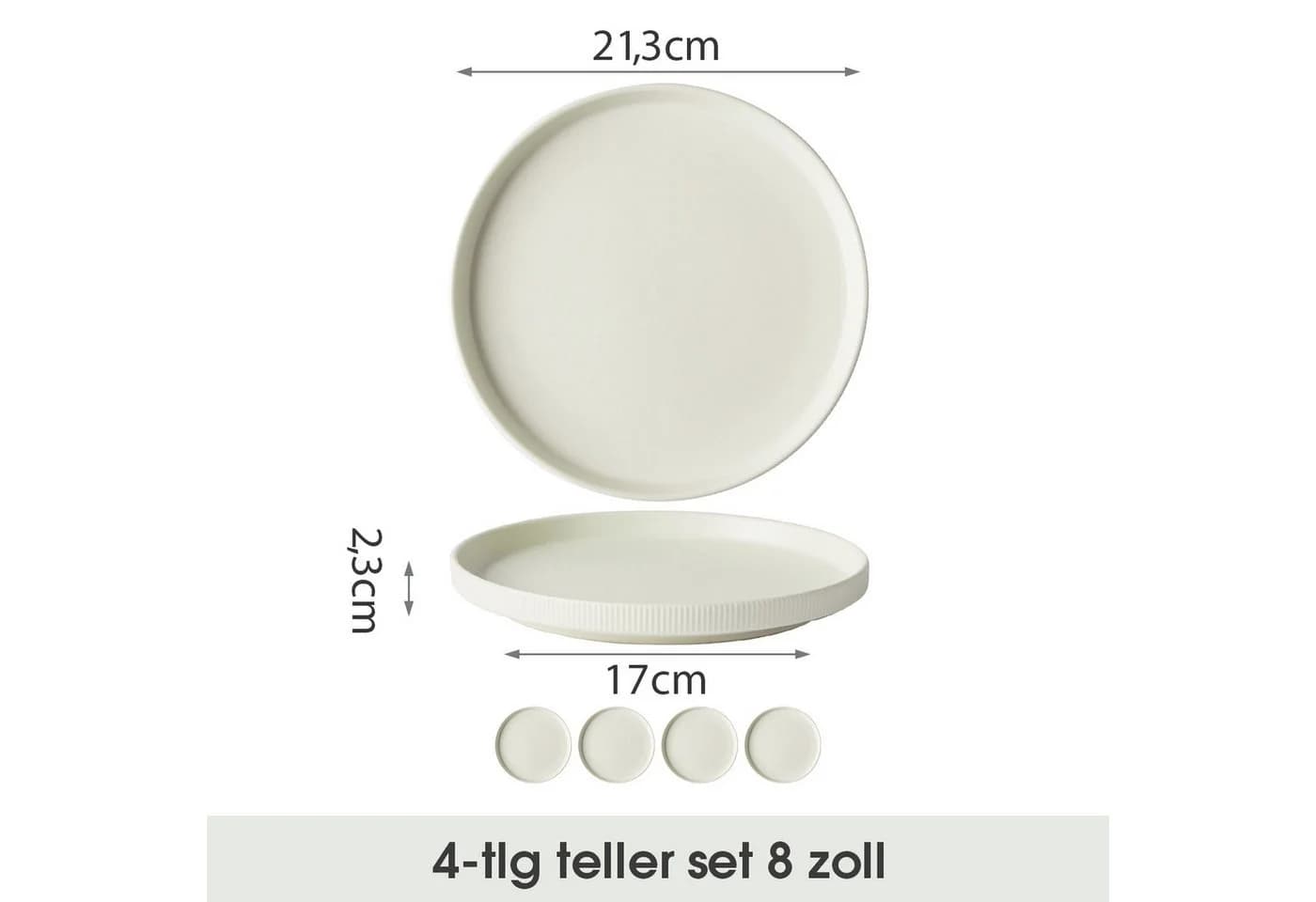JIWOO Keramik-Tellerset 4er Set Weiß Mikrowellen- & Spülmaschinenfest