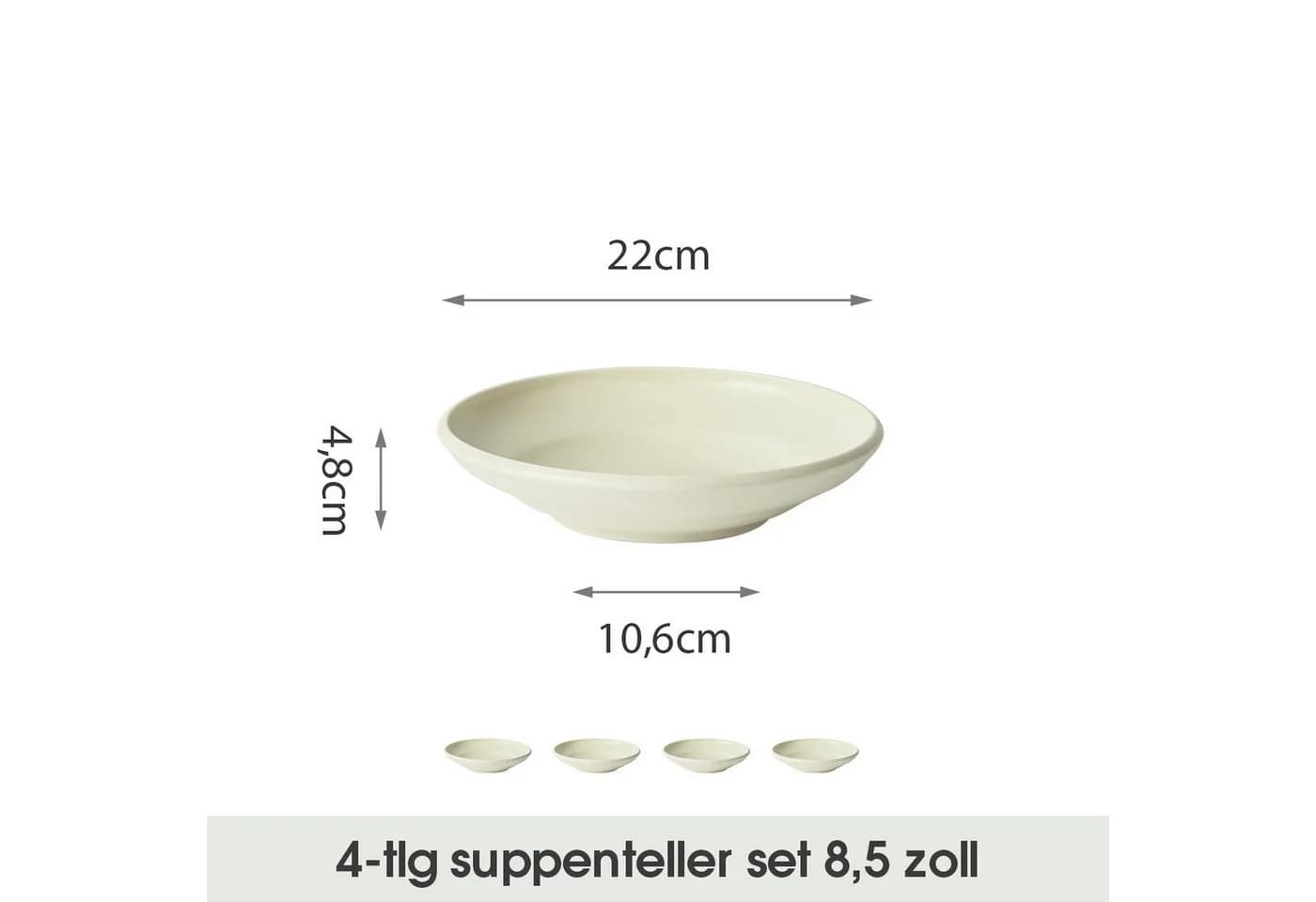JIWOO Suppenteller 4er Set Weiß Keramik