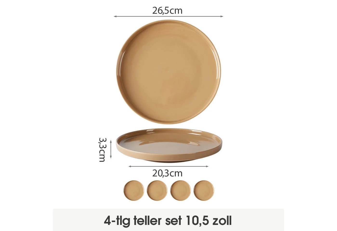 JIWOO Keramik-Tellerset 4-teilig Braun