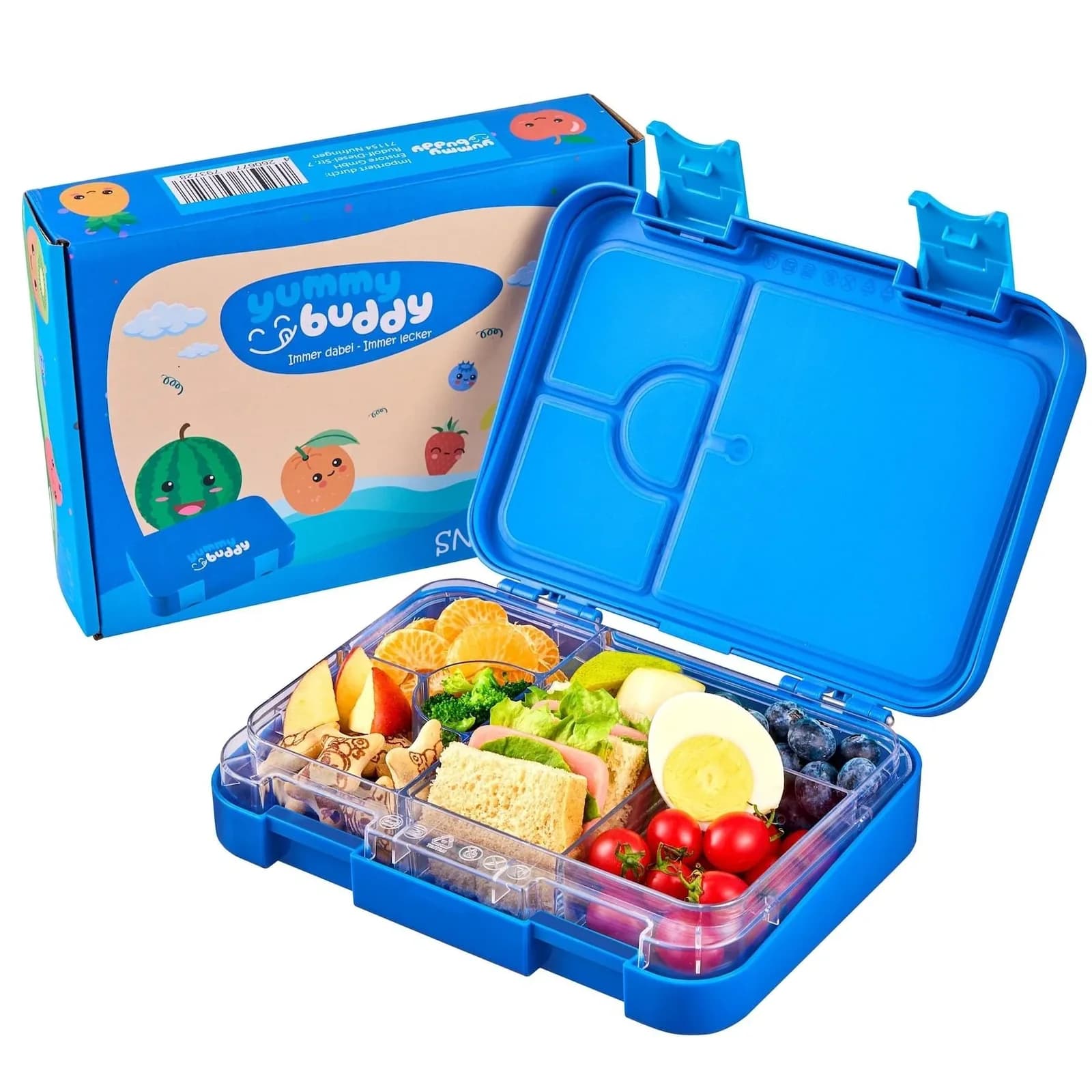 yummy buddy Kinder Brotdose 6 Fächer Klick-Verschluss BPA-frei Blau