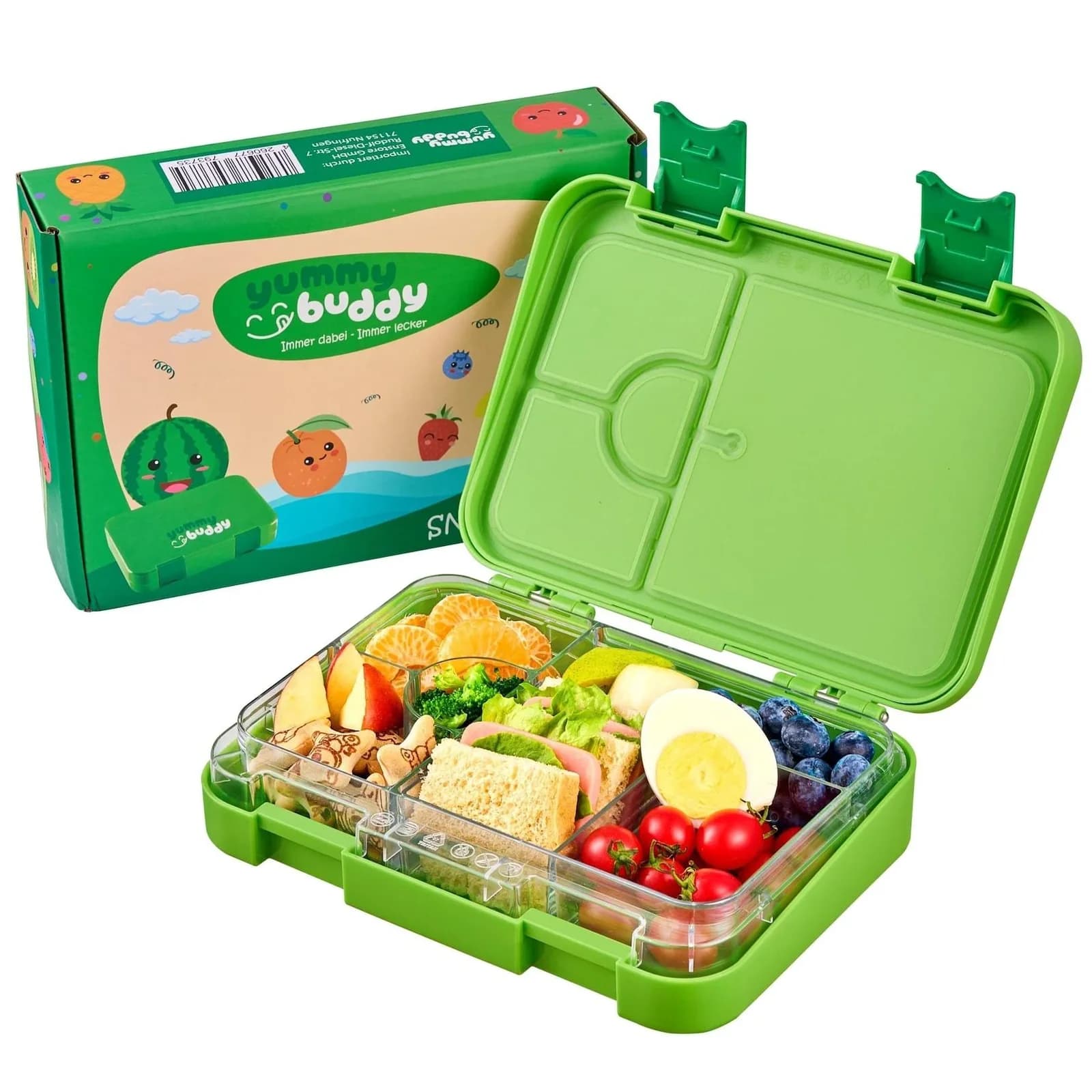 yummy buddy Kinder Brotdose 6 Fächer Klick-Verschluss BPA-frei Grün
