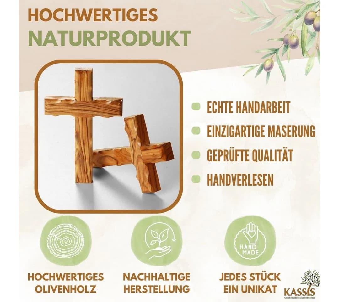 Kassis Wandkreuz Olivenholz Handgefertigt Bethlehem