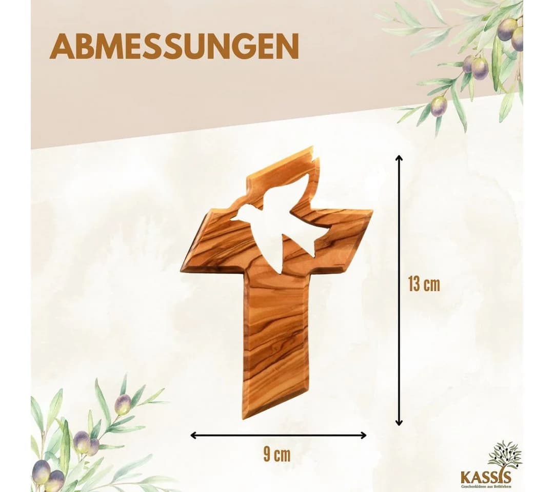Kassis Geschenkartikel Wandkreuz Olivenholz Friedenstaube Handgefertigt - Bild 3