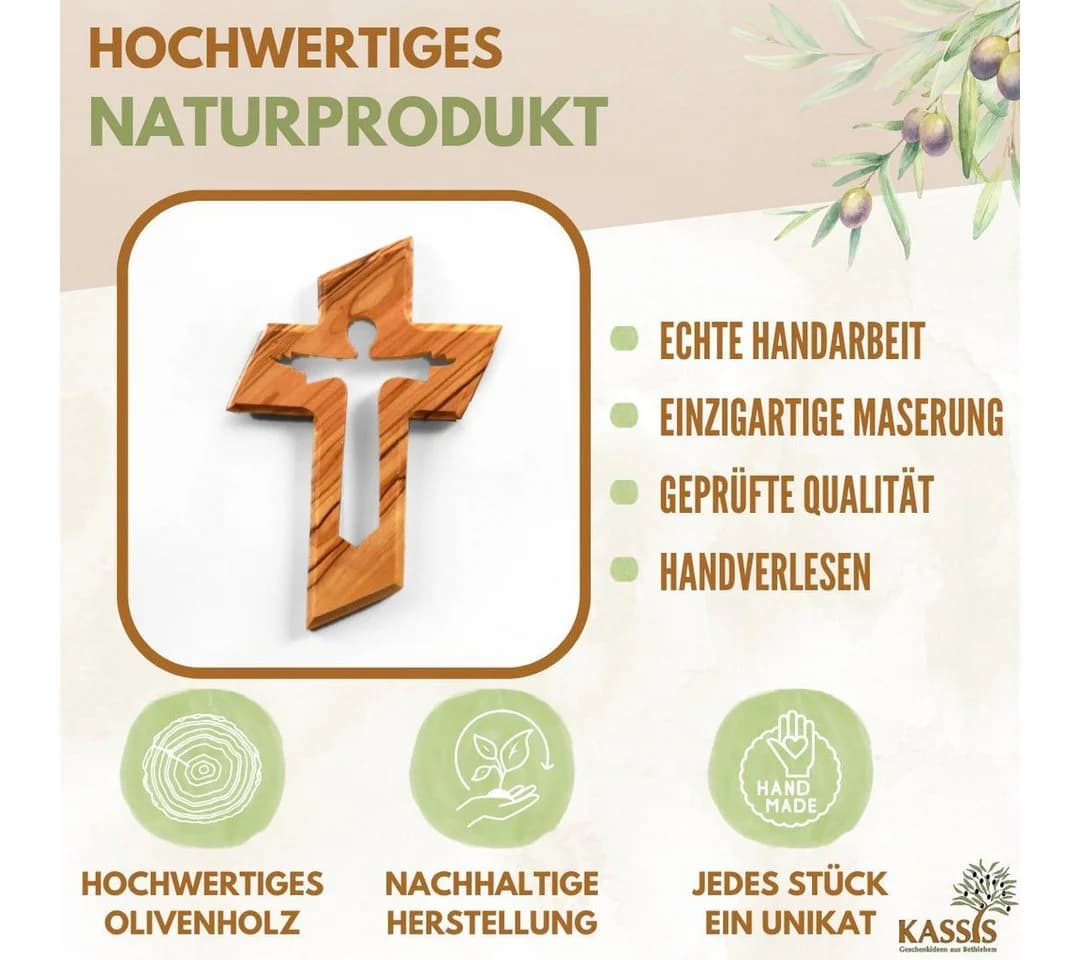Kassis Wandkreuz Auferstandener Jesus Olivenholz Handgemacht