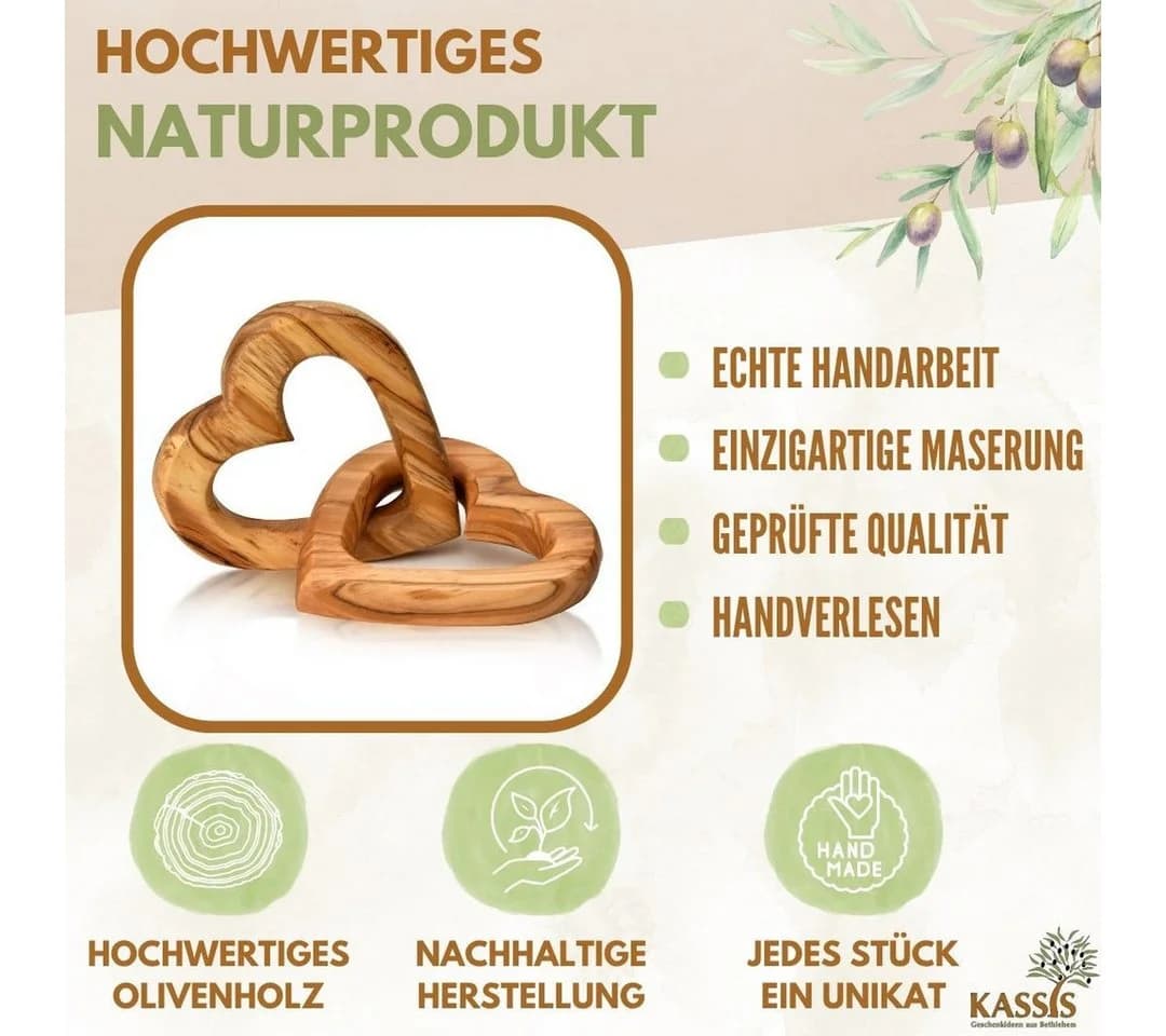 Kassis Geschenkartikel Verbundene Herzen Olivenholz Deko Bethlehem
