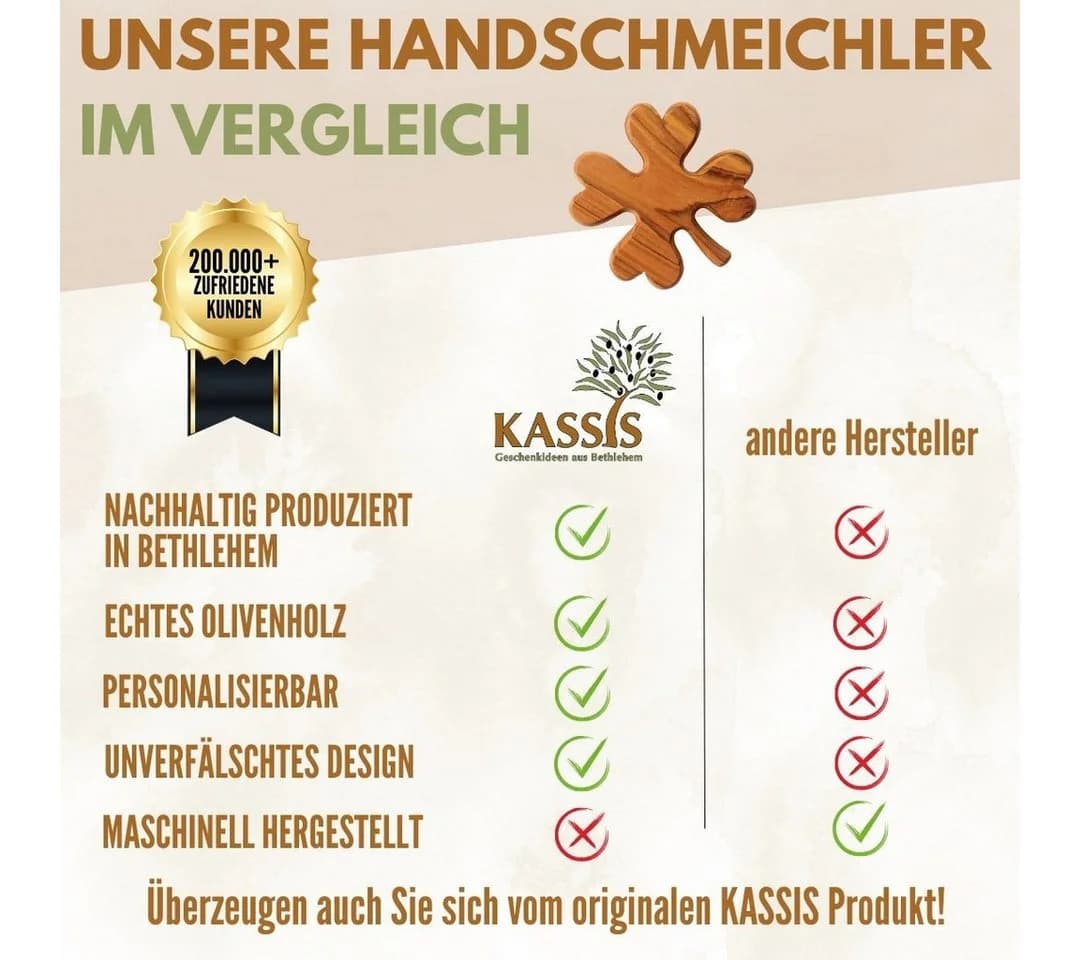 Kassis Geschenkartikel Olivenholz Kleeblatt Handschmeichler Glücksbringer - Bild 4