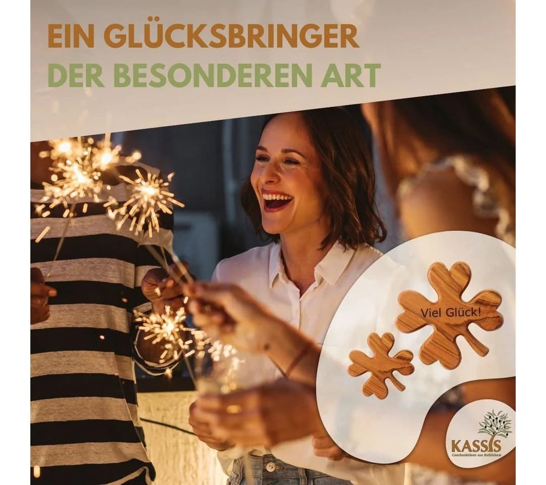 Kassis Geschenkartikel Olivenholz Kleeblatt Handschmeichler Glücksbringer - Bild 5