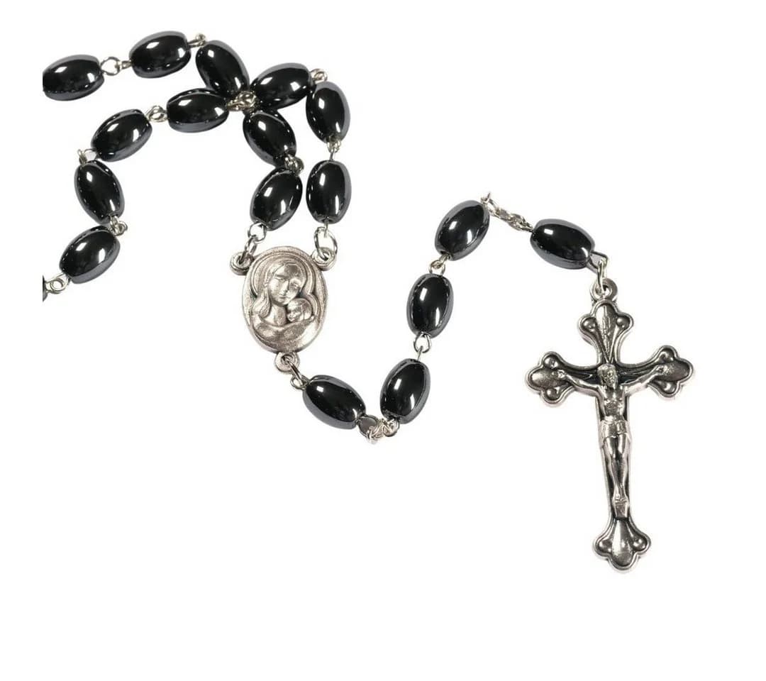 Kassis Rosenkranz mit ovalen Hämatitperlen, handgemacht, aus Bethlehem - Bild 2