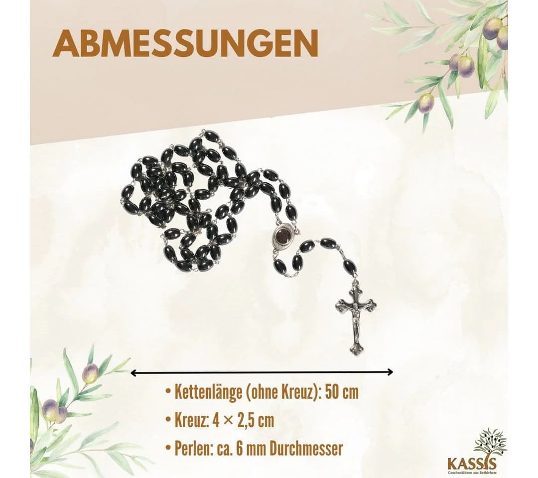 Kassis Rosenkranz mit ovalen Hämatitperlen, handgemacht, aus Bethlehem - Bild 3