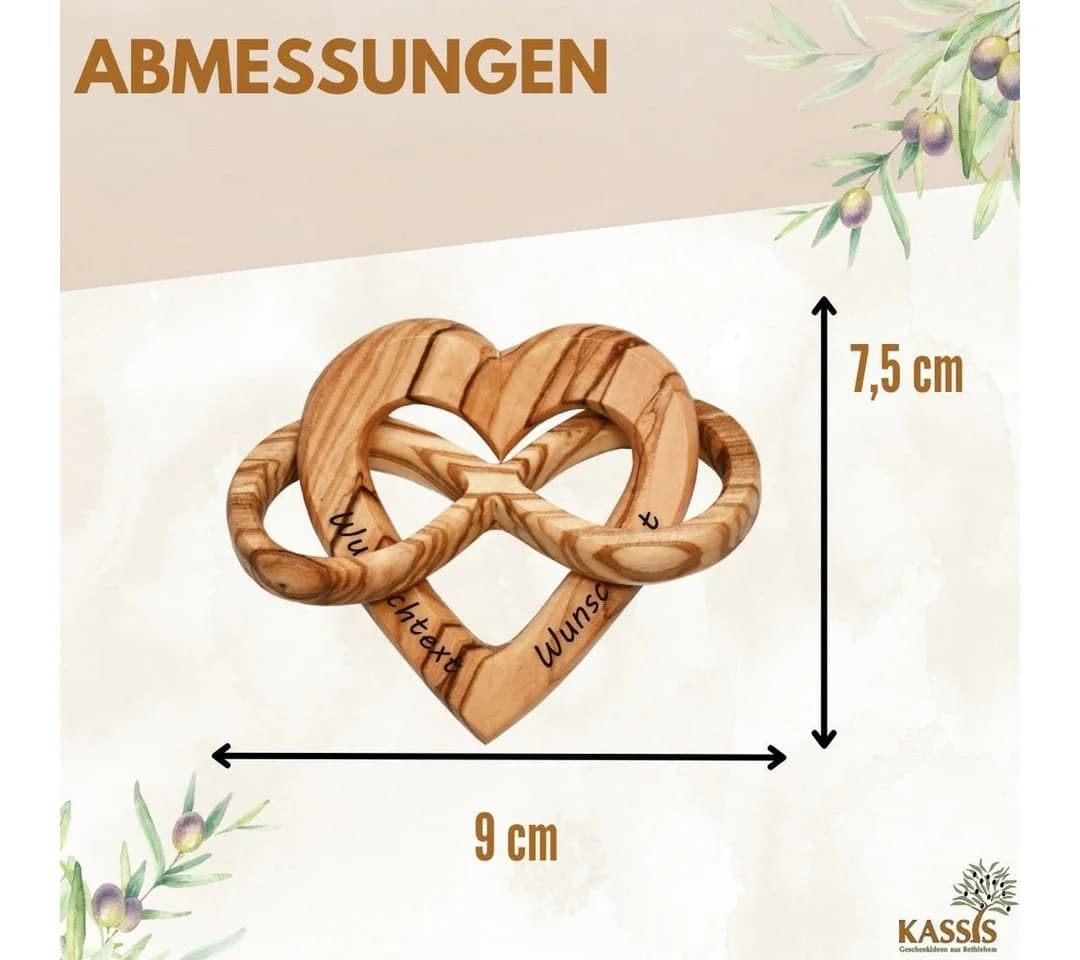Kassis Dekoobjekt Olivenholz Herz mit Unendlichkeitssymbol - Bild 3
