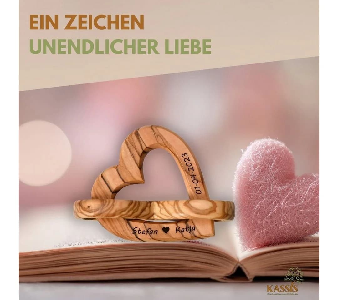 Kassis Dekoobjekt Olivenholz Herz mit Unendlichkeitssymbol - Bild 5