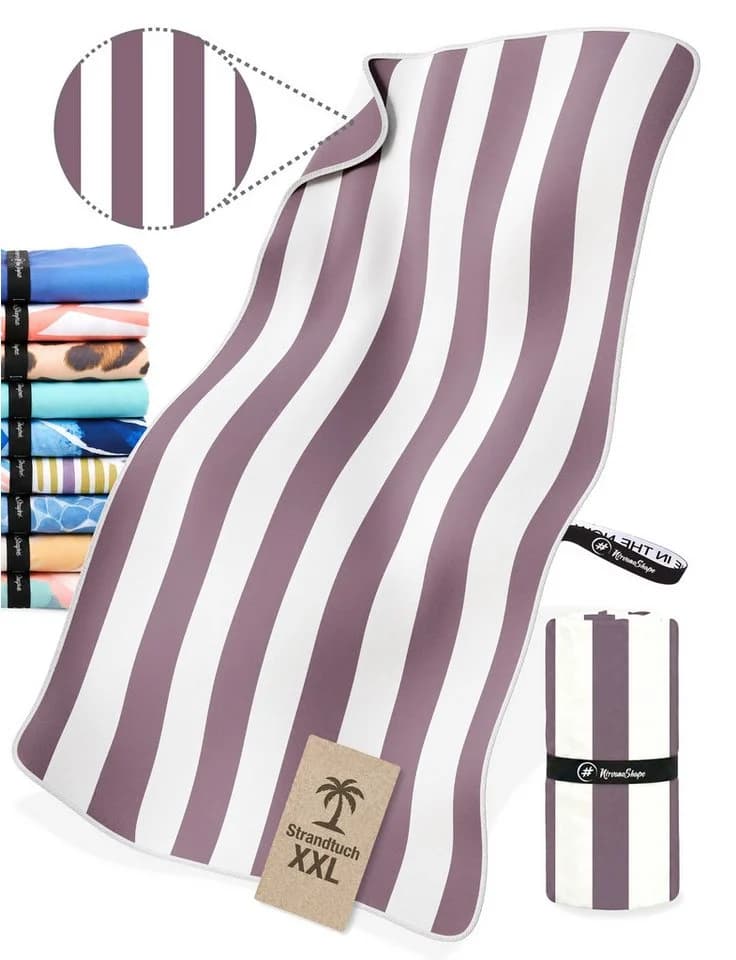 NirvanaShape Strandtuch XXL Mikrofaser 200x90 cm Violett/Weiß - Bild 2