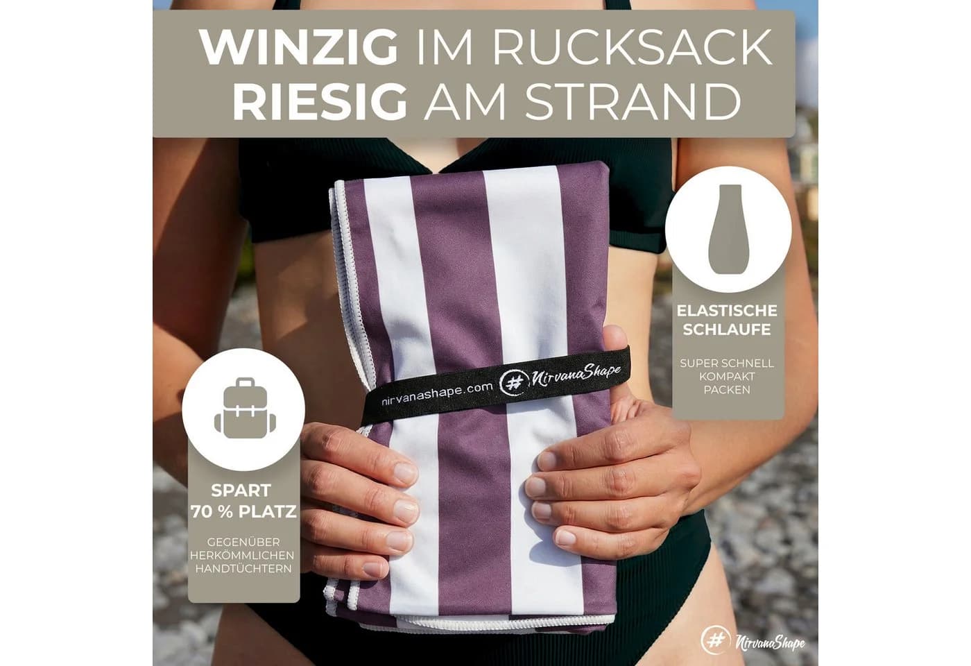 NirvanaShape Strandtuch XXL Mikrofaser 200x90 cm Violett/Weiß - Bild 4