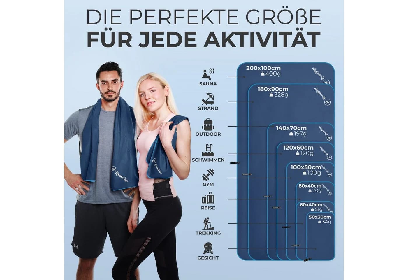 NirvanaShape Mikrofaser Handtuch Blau Saugfähig Leicht - Bild 4