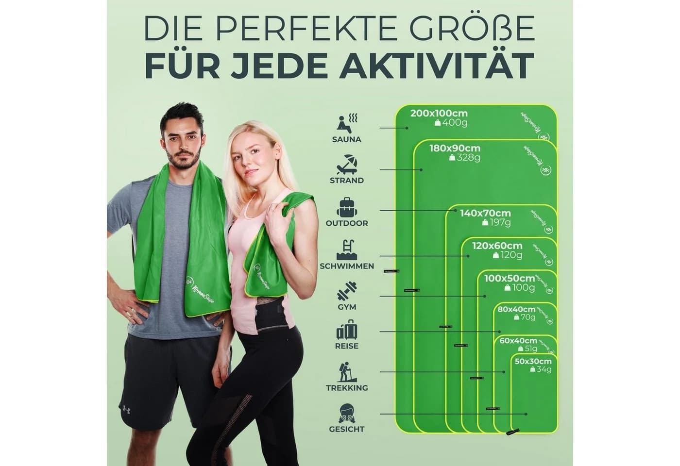NirvanaShape Mikrofaser Handtuch Grün/Gelb - Saugfähig & Schnelltrocknend - Bild 4