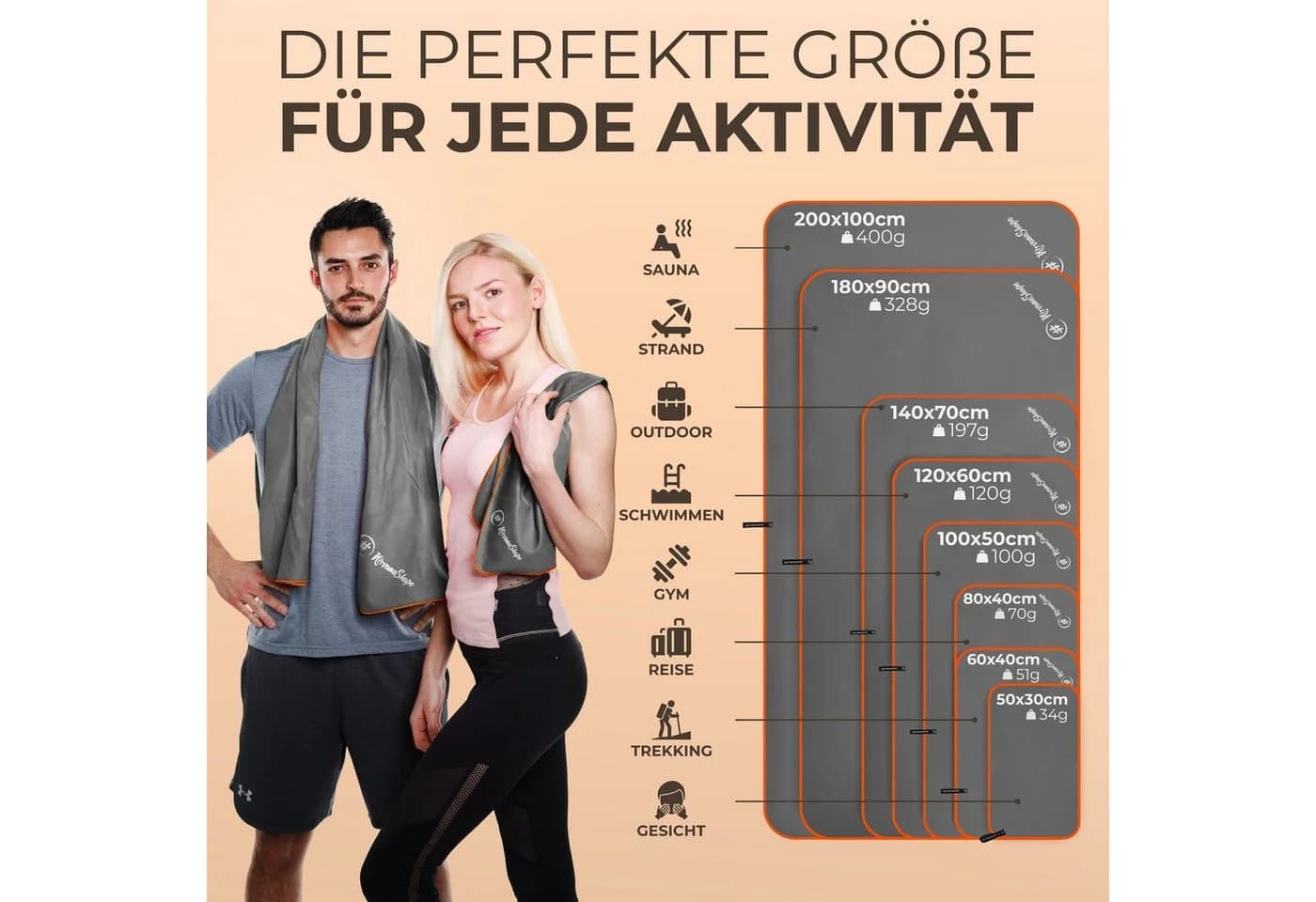 NirvanaShape Sporthandtuch Mikrofaser Grau/Orange - Bild 4
