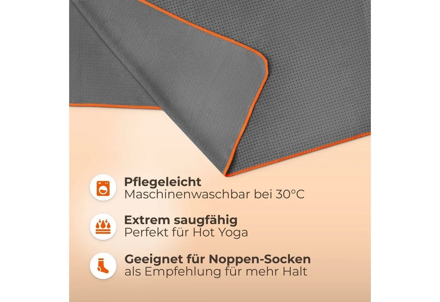 NirvanaShape Yogatuch Grau/Orange Microfaser mit Antirutsch-Noppen - Bild 3