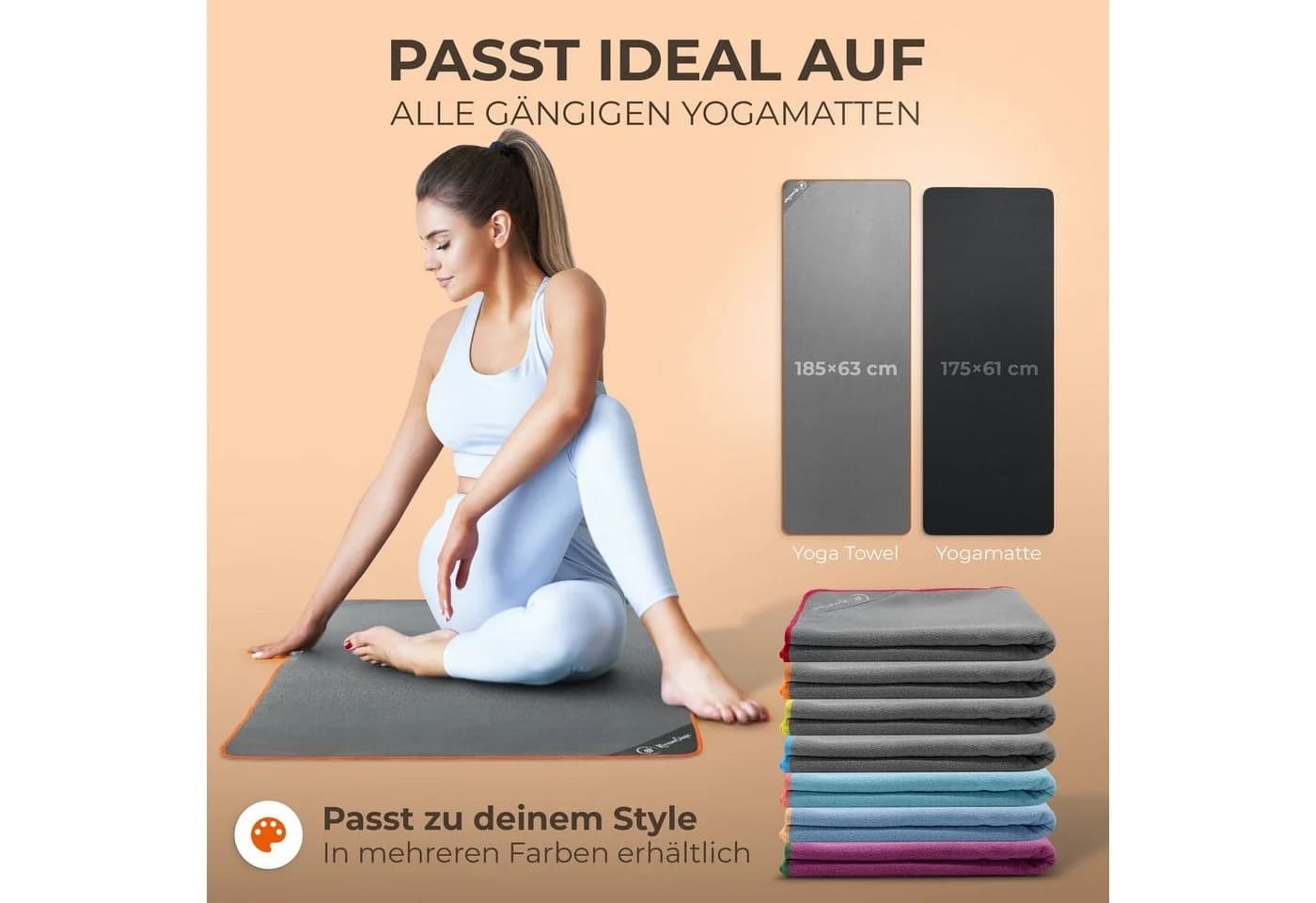 NirvanaShape Yogatuch Grau/Orange Microfaser mit Antirutsch-Noppen - Bild 4