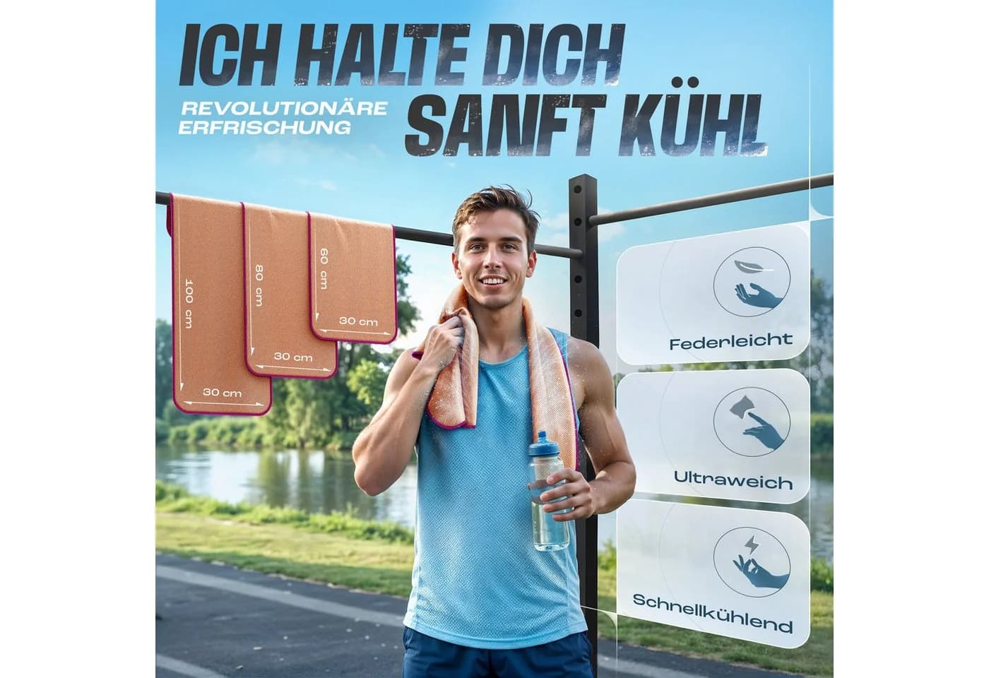 NirvanaShape Kühlhandtuch Orange Violetter Rand Sofortige Kühlung