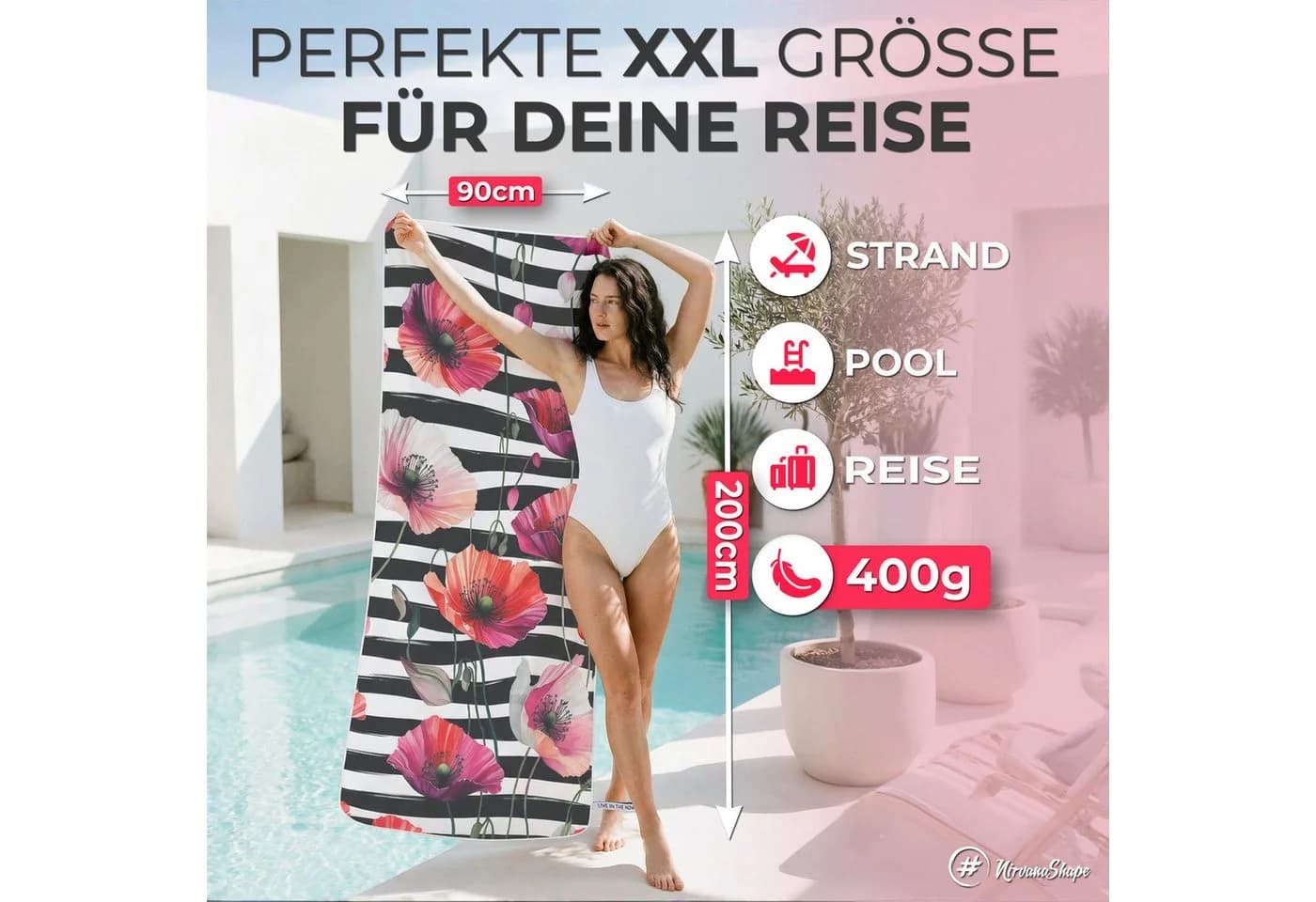 NirvanaShape Strandtuch XXL Mikrofaser Blau
