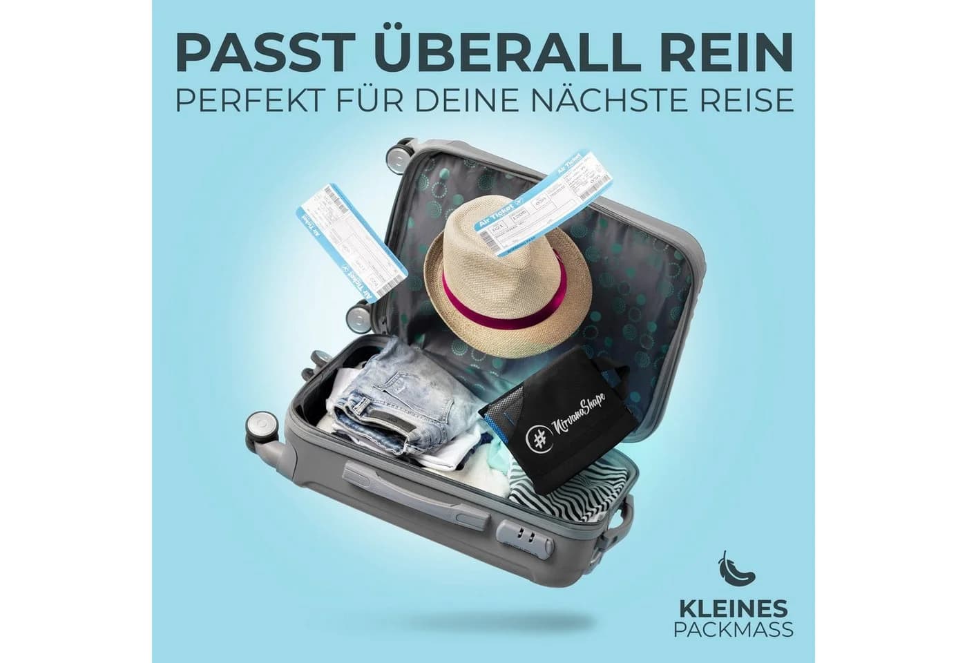 NirvanaShape Mikrofaser Sporthandtuch Grau/Blau Rand - Bild 3