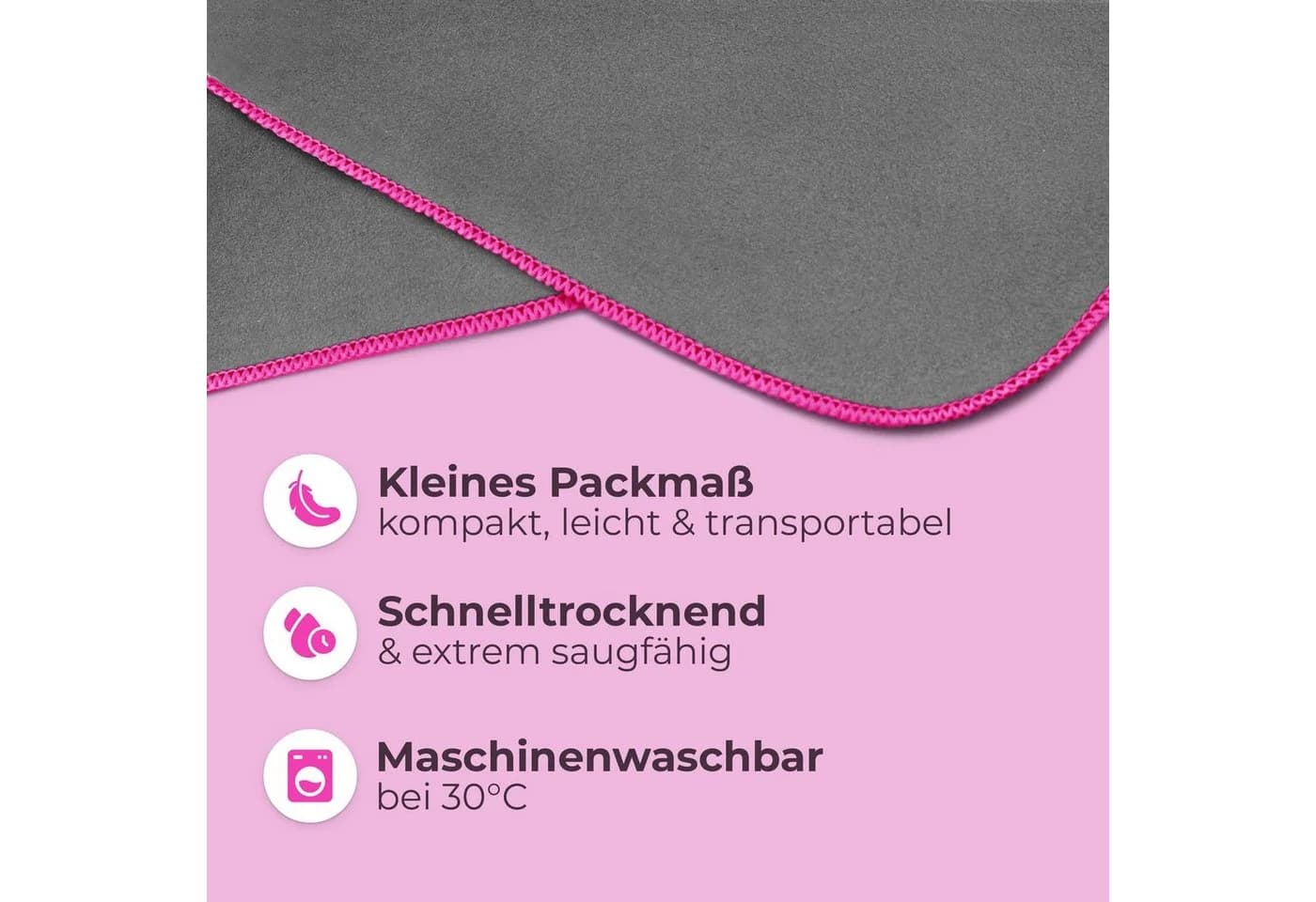 NirvanaShape Handtuch-Poncho Grau/Rosa Rand Quick-dry Mikrofaser Unisex - Bild 5