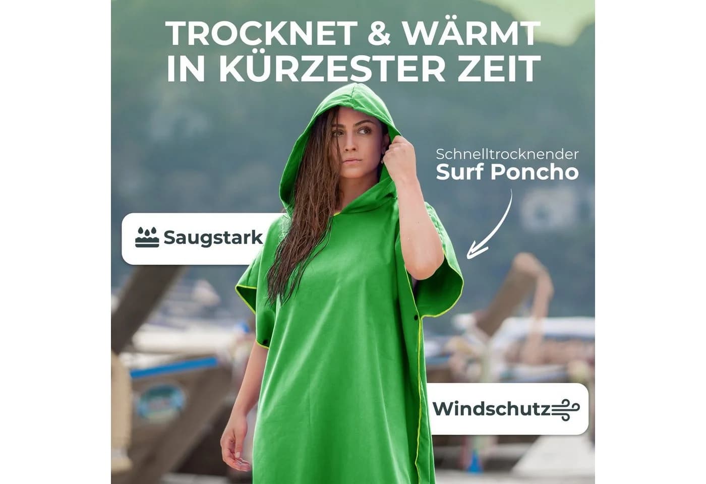 NirvanaShape Handtuch-Poncho Grün Mikrofaser Quick-dry Unisex