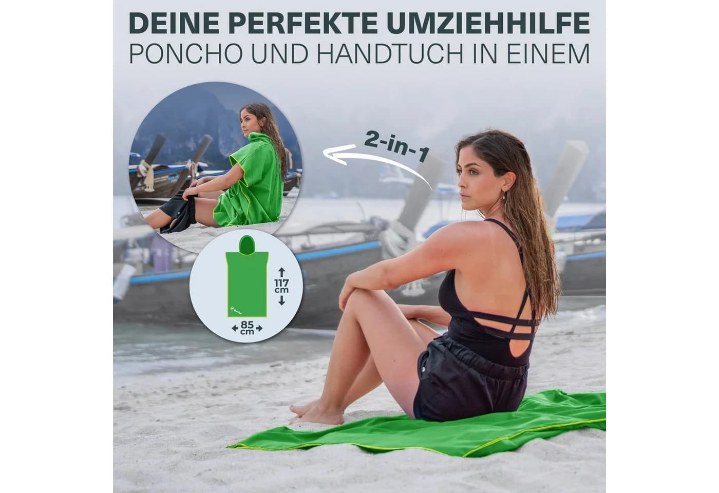 NirvanaShape Handtuch-Poncho Grün Mikrofaser Quick-dry Unisex - Bild 4