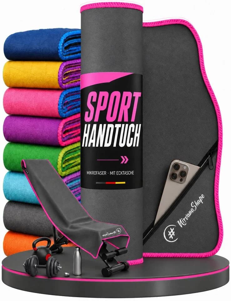 NirvanaShape Mikrofaser Fitnesshandtuch Grau mit Ecktasche - Bild 2